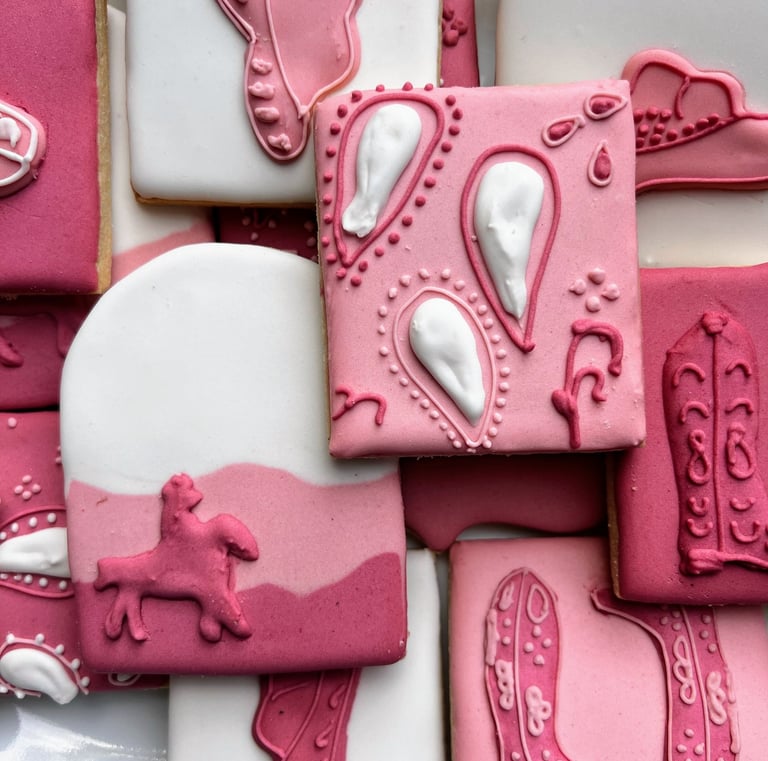 cowgirl cookies pink and western themed, lots of creative colors!