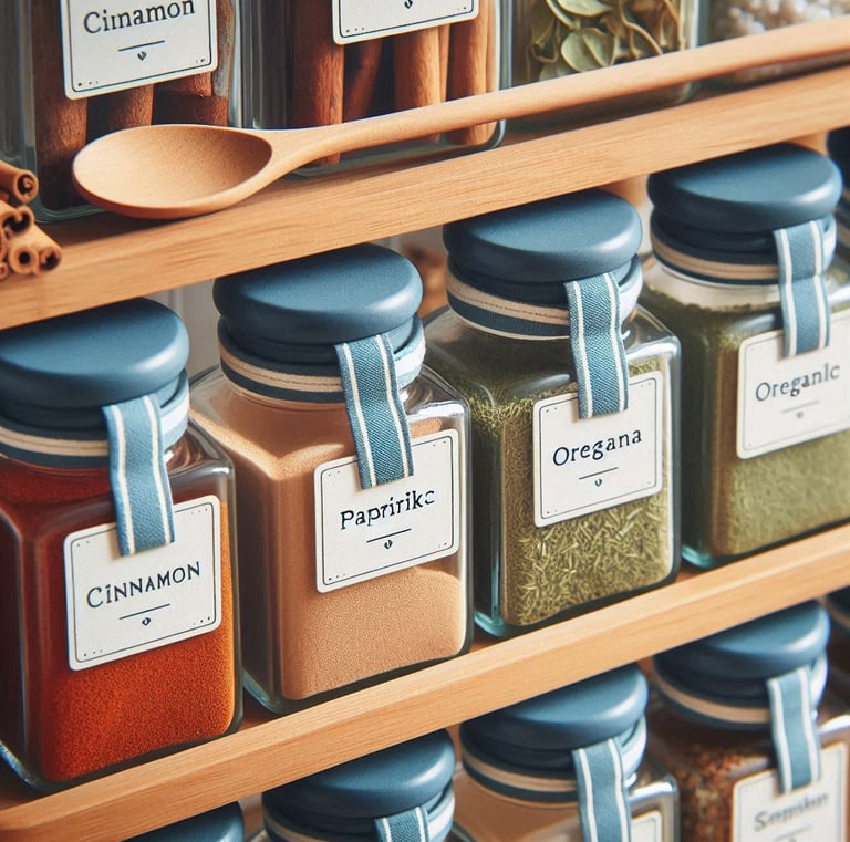 Organized Spice Rack with Labels (Focus: Kitchen Organization)