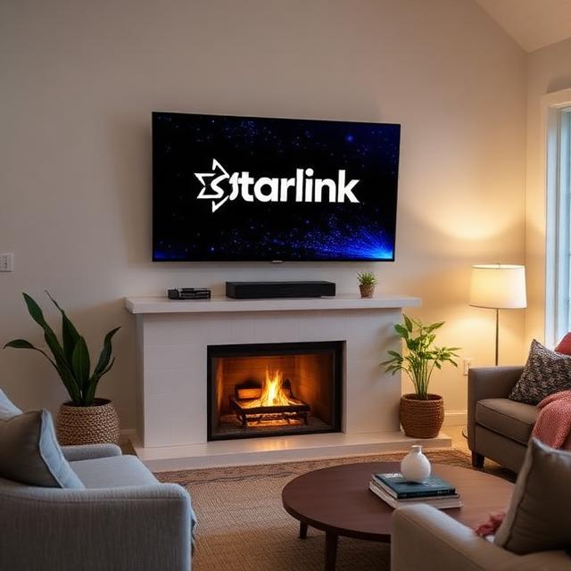 a living room with a television and a starlink tv