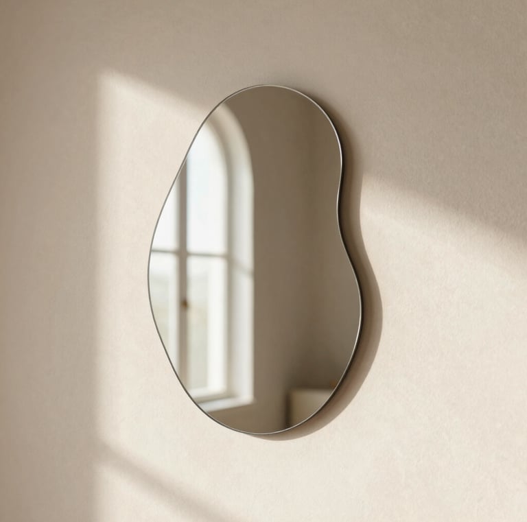 Miroir design organique style galet suspendu.