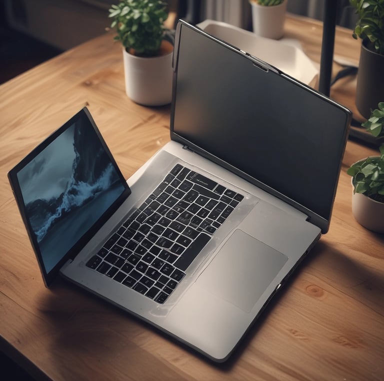 A vibrant team collaborating over futuristic digital devices in a bright, modern workspace.