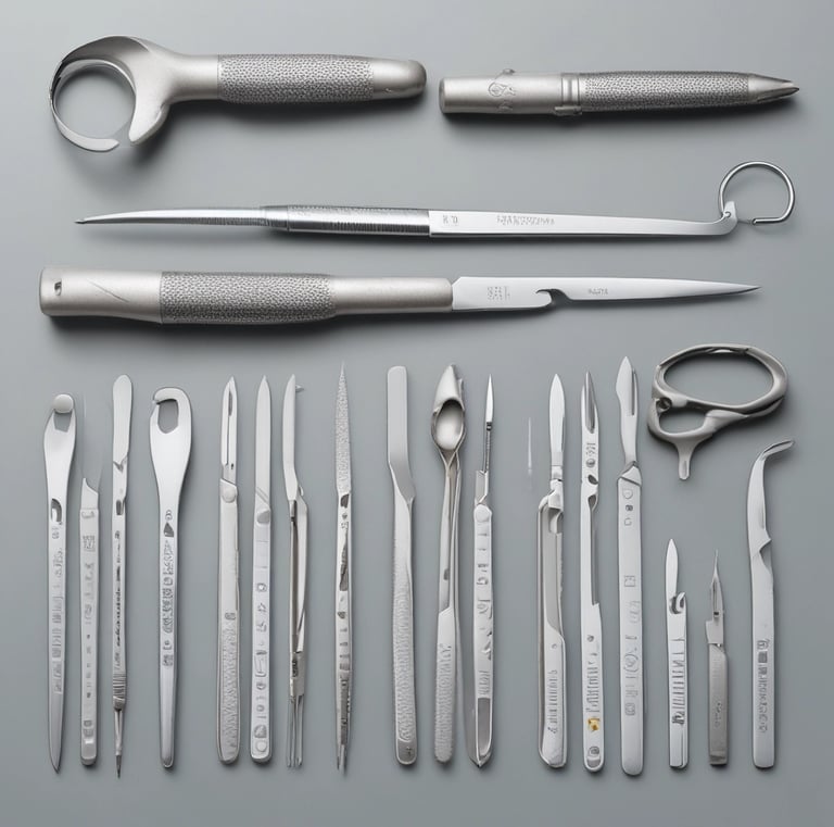 Tools and products neatly arranged on a clean podiatry workstation