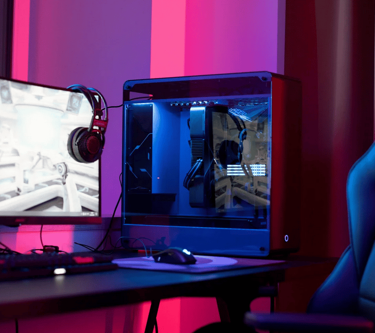 High-performance gaming setup with mood lighting