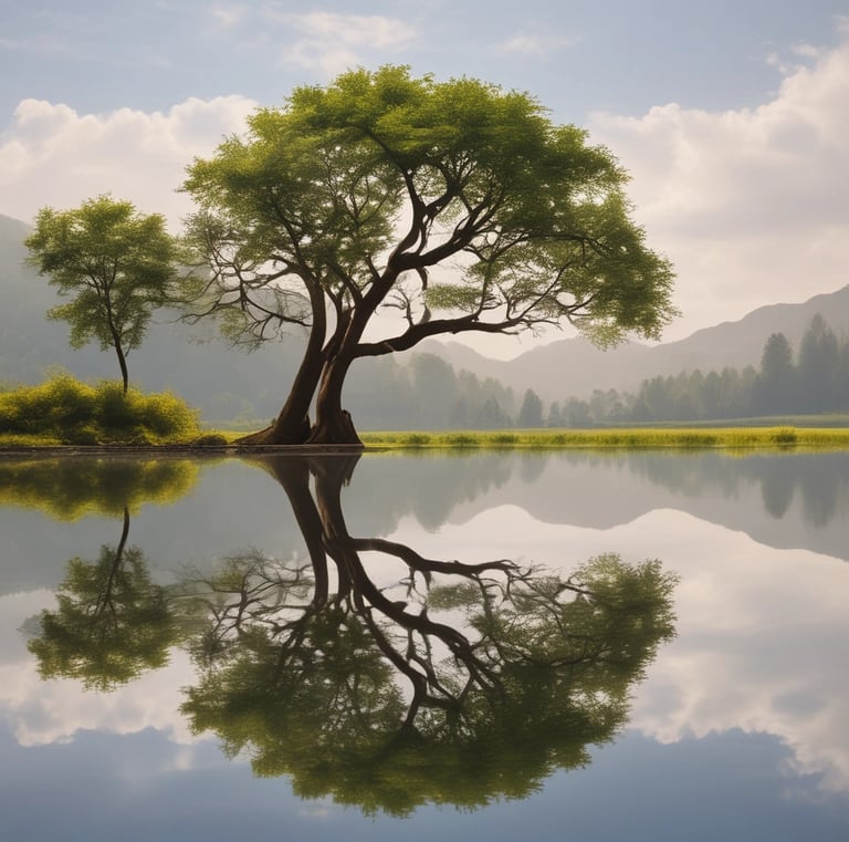 A smiling coach guiding a small group in a gentle meditation practice.