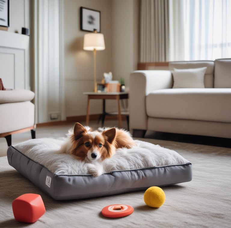 An assortment of top-rated pet travel gear laid out on a picnic blanket.