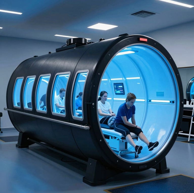 Hyperbaric oxygen chamber installed within a high-performance sports club training room