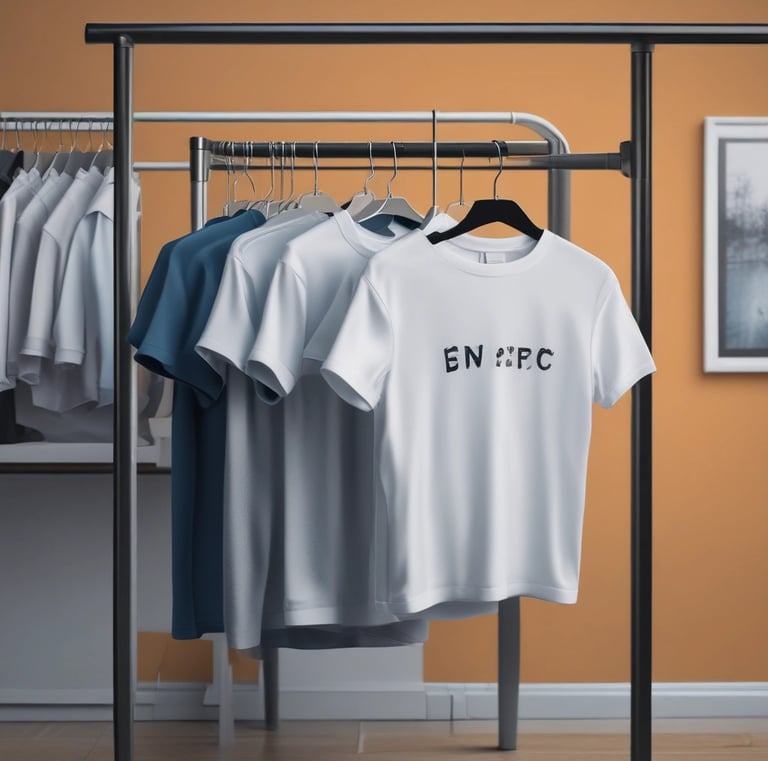 Minimalist logo design displayed on a sleek black tee with vibrant gradient highlights.