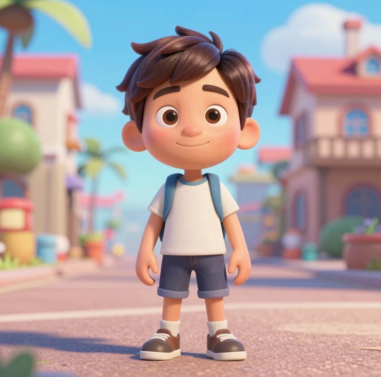 A cheerful green frog character wearing a backpack and smiling widely.