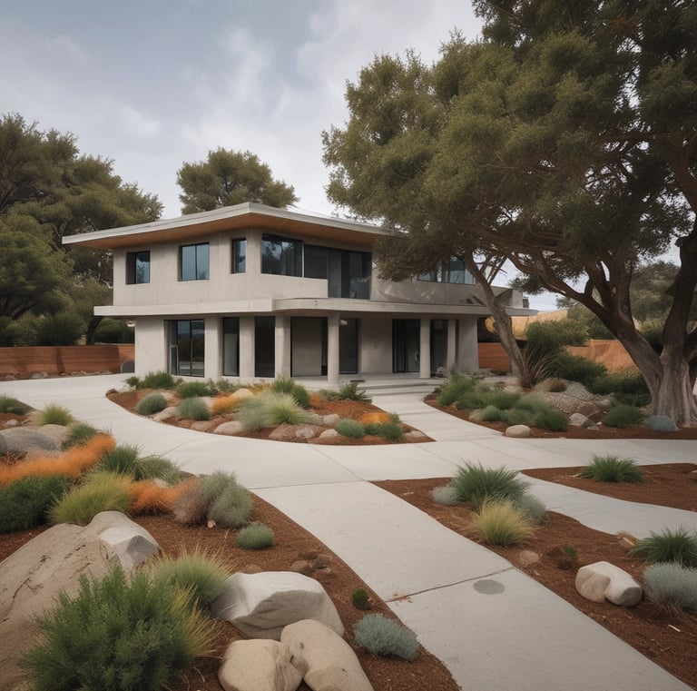 Express Concrete Mix truck navigating through a narrow urban street.