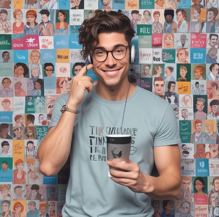 A vibrant photo of a mental health influencer speaking at a community event.