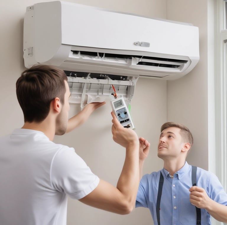 Friendly technician handing over a repaired appliance to a satisfied customer.