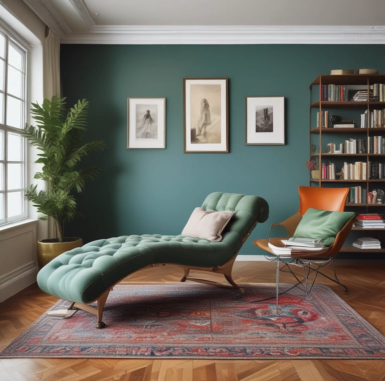 Soft natural light filtering through window blinds in the therapy space.