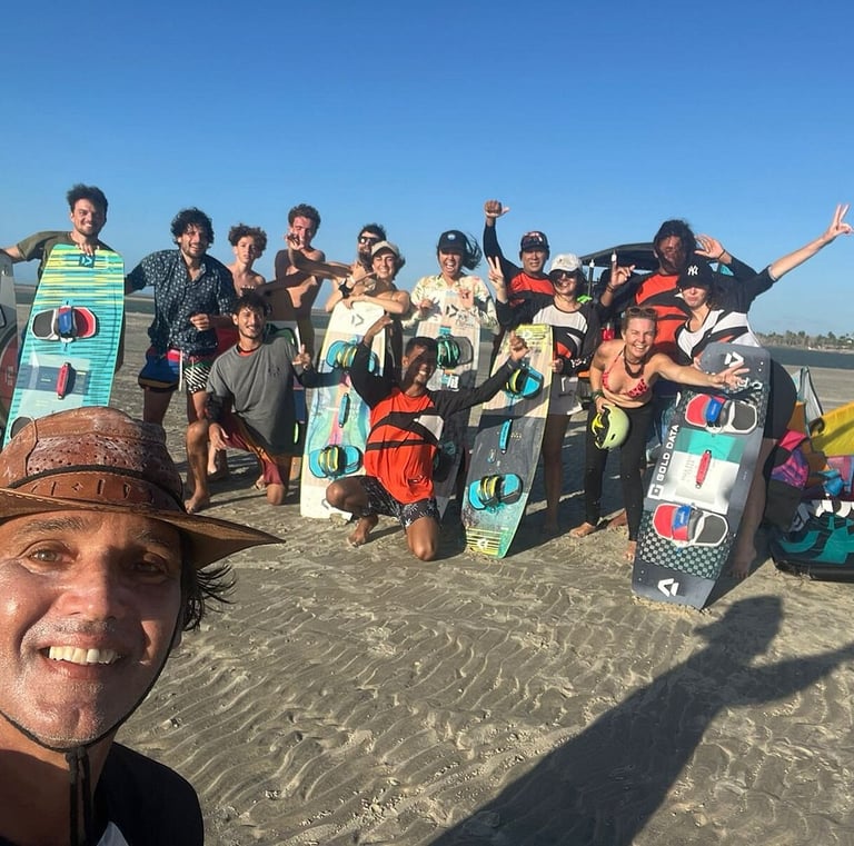 Kitesurf crew after the session in Guriu. Owners, instructors and students