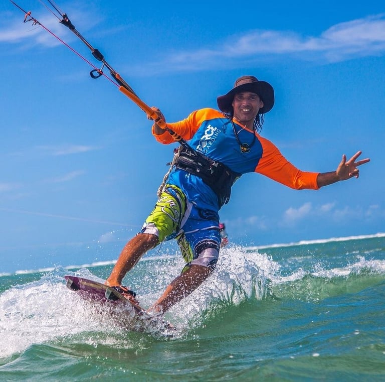 Kiteboarding in Guriu on a sunny day.