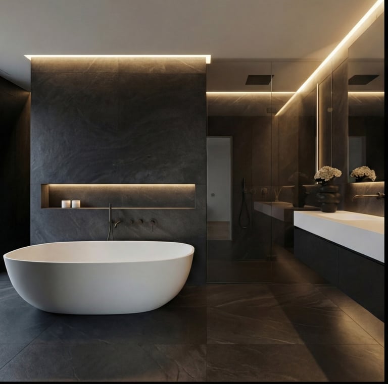 Detailaufnahme moderner Badmaterialien und Oberflächen für Kunden aus Straubing