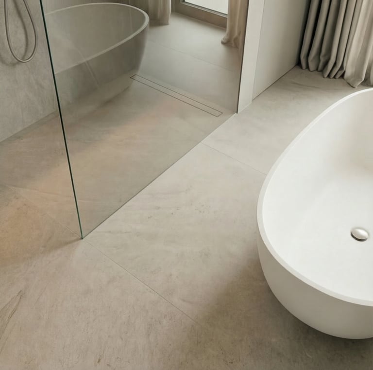 Hochwertige Badgestaltung mit Großformatfliesen und Design-Armaturen im Raum Dorfen