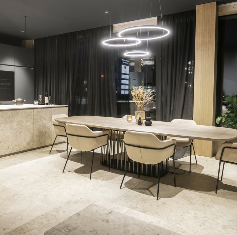 Badausstellung mit modernen Musterbädern, fugenlosen Oberflächen in München