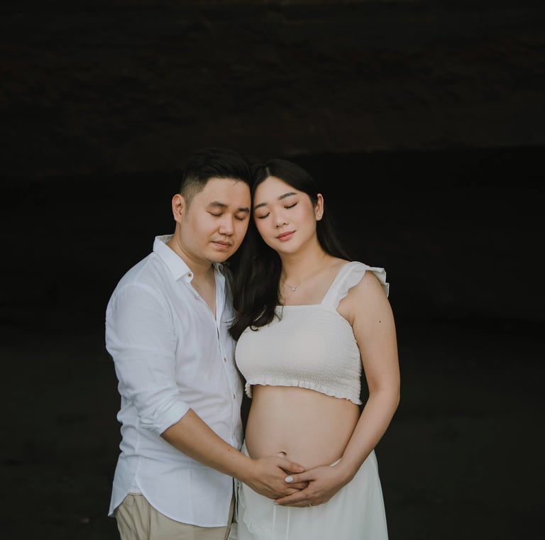 Romantic couple Maternity session at Pantai Nyanyi Bali during golden hour