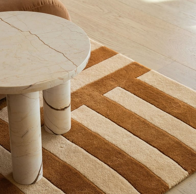 Minimalist modern rug design by Rasida Creation, handmade with care