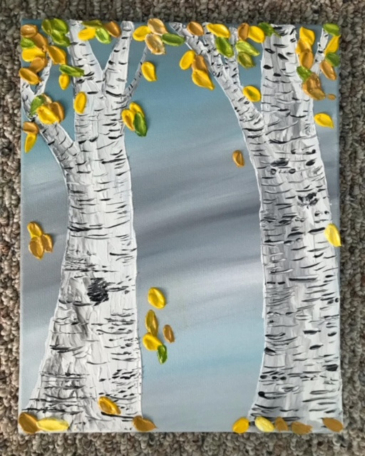Birch Trees with Textured Yellow Leaves