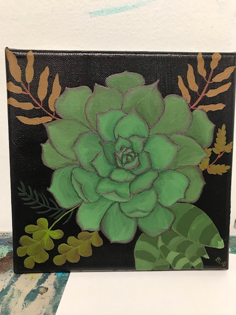 Large Green Succulent Plant Painting