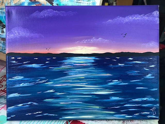 Ocean Horizon at Sunset Painting