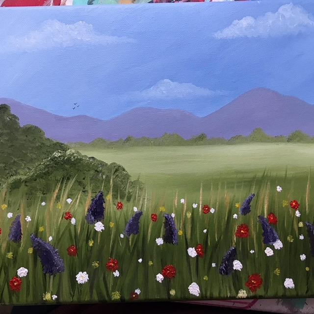 Red White and Blue Flowers in a Field