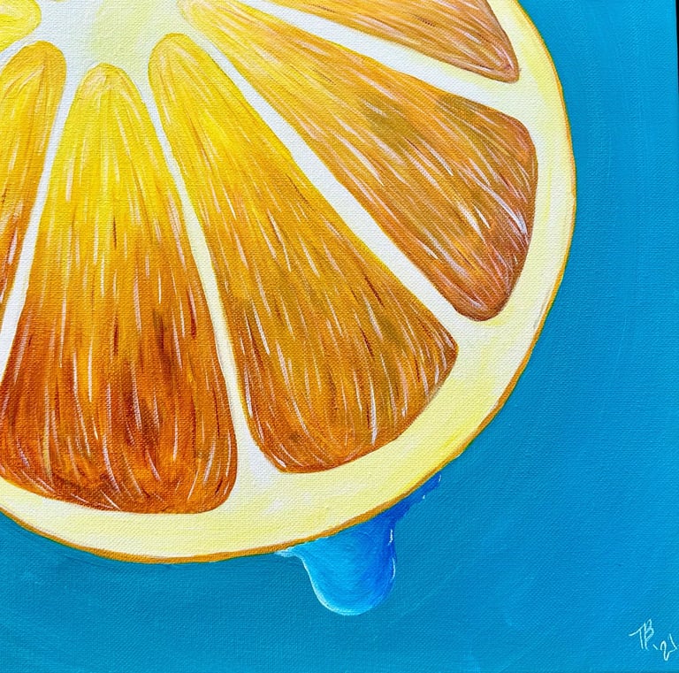 Orange Slice Dripping with Juice painting