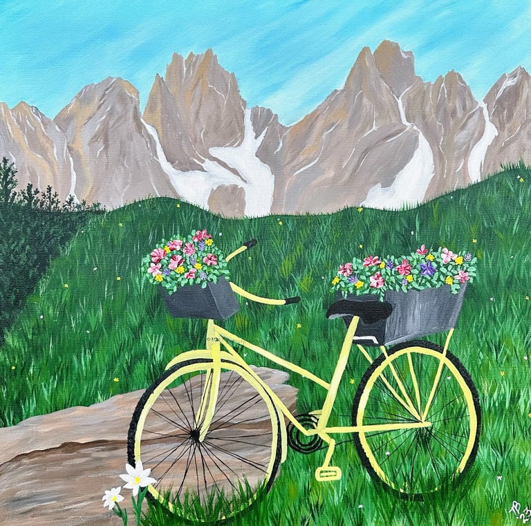 Yellow Bicycle in the Swiss Alps Painting