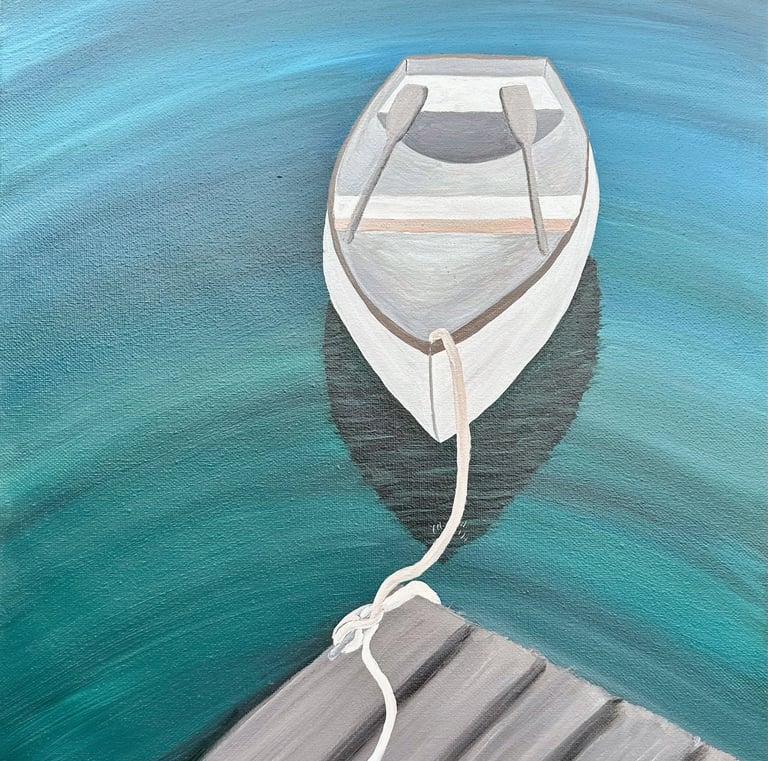 Boat Tied to Dock Painting