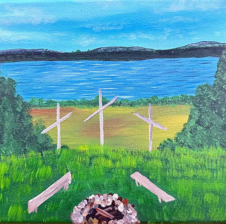 China Lake Camp Crosses Painting