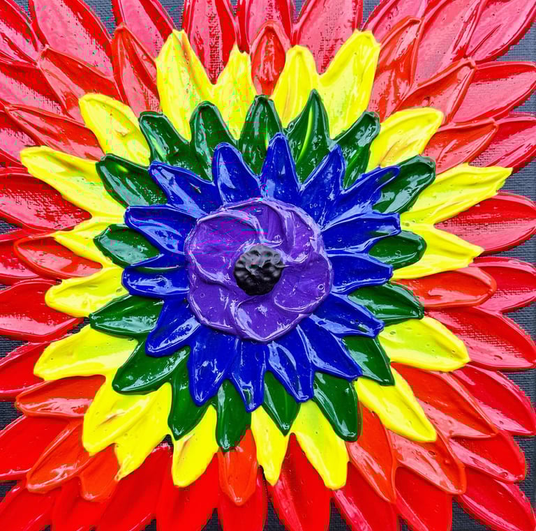 Vibrant Textured Rainbow Flower Painting