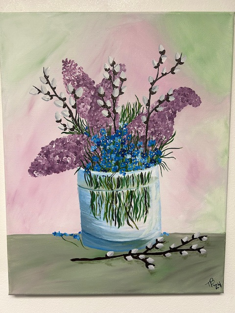 Lilacs and Willow Buds in a Water Glass