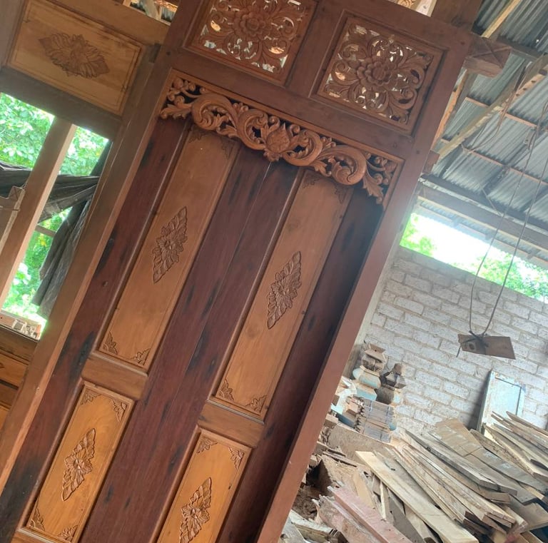 Handcrafted Joglo teak structure built with precision using antique reclaimed wood for luxury architectural projects