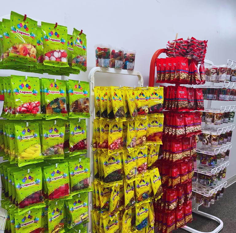 a display of candy shoppers and candy bars