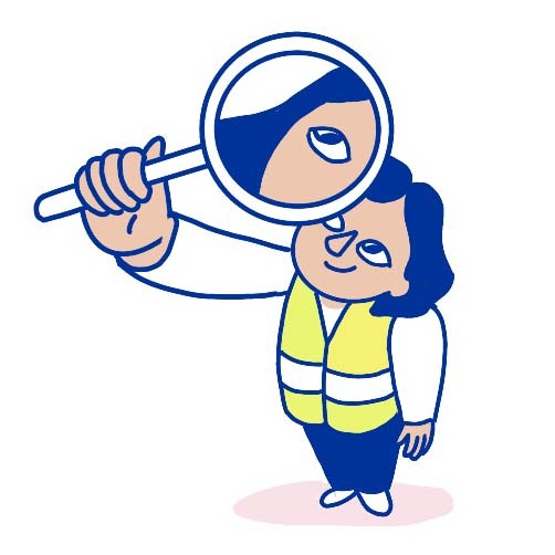 a woman holding a magnifying lens