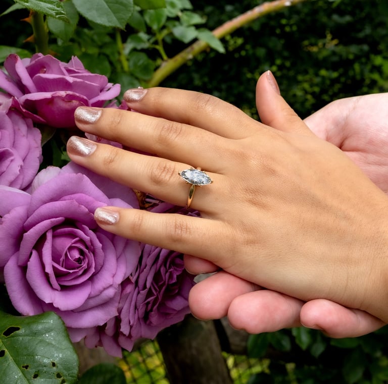 Woman showing her big diamond ring