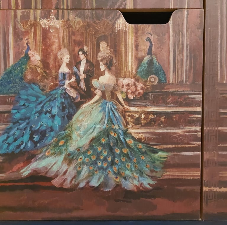 Unique hand-painted and decoupage furniture in earth tones , with artistic detailing by Morph Studios