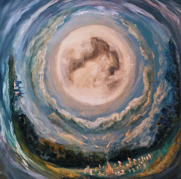 a painting of a moon in a painting