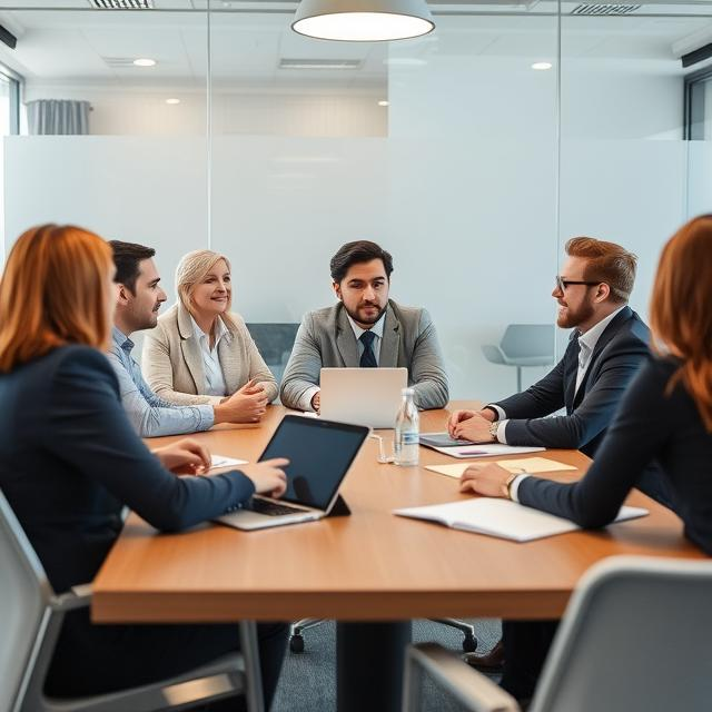 a group of business people sitting around a table