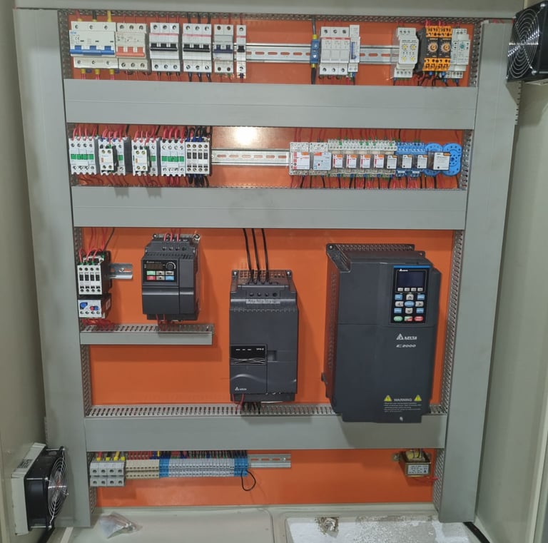 a large electrical equipment cabinet with multiple electrical components