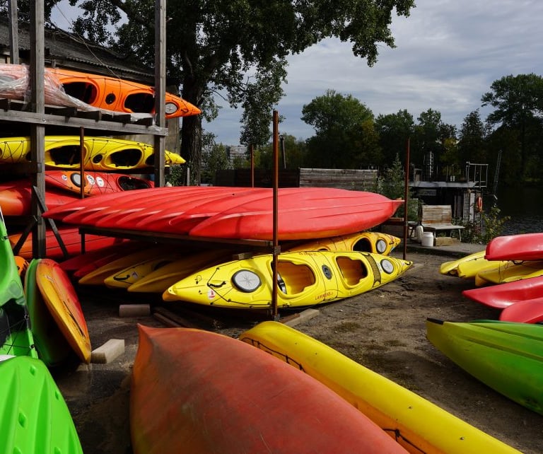 Kayaks near the Daugava River