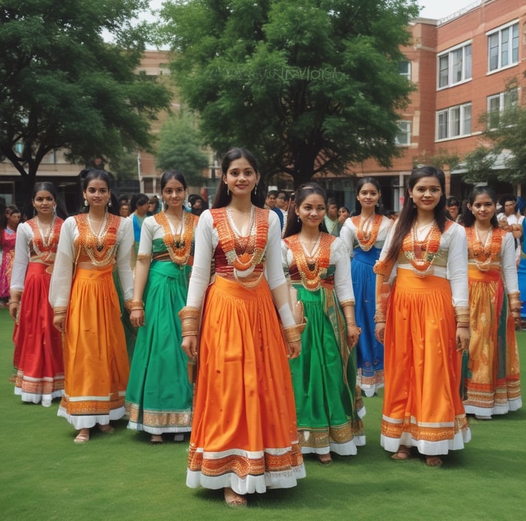 Six women pose confidently in front of a vibrant, colorful mural depicting large floral designs. The background consists of pink, green, and red hues. Each woman is dressed in stylish, contemporary outfits, ranging from white dresses to casual tops and pants. Their expressions and poses convey a sense of strength and empowerment.