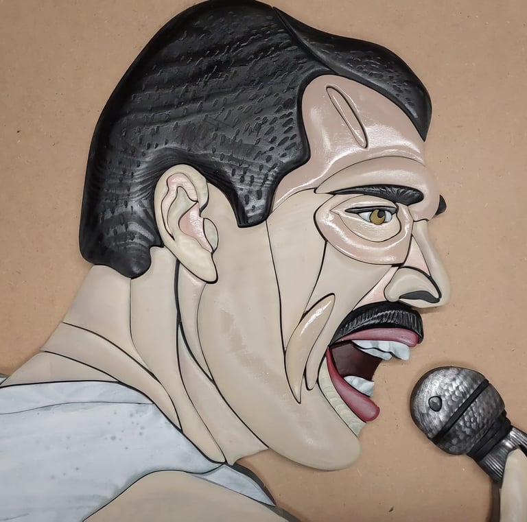 3D instar of Freddie Mercury with microphone and painted microphone