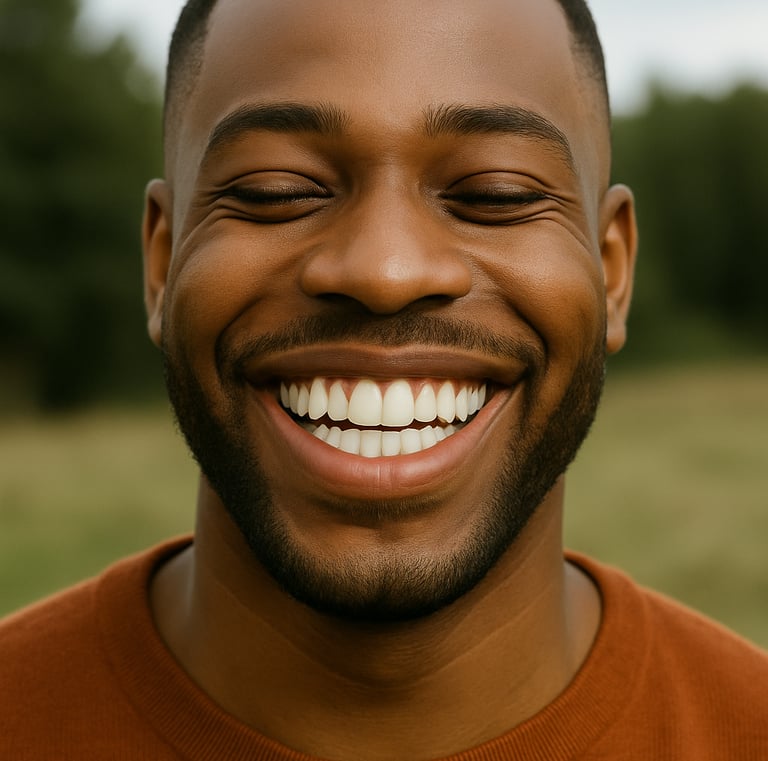 homme souriant après un blanchiment dans un cabinet dentaire moderne au Cameroun – soins dentaires
