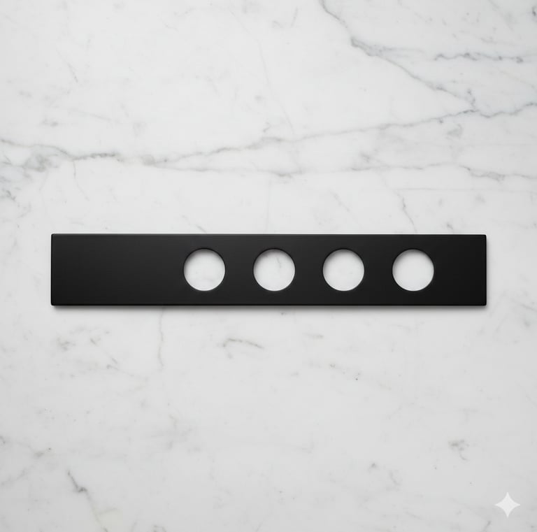 Typical exapmple of a laser cut kitchen faucet mat. You can select which holes for us to cut out.