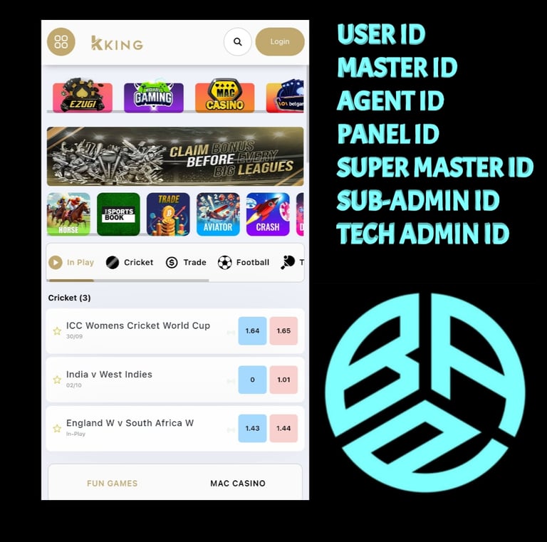 ONLINE CRICKET BETTING ID AVAILABLE DL MDL SMDL MASTER ID SUPER MASTER ID ADMIN ID AVAILABLE 