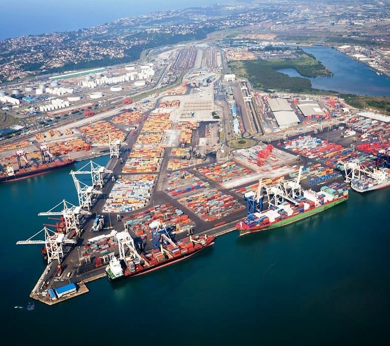 a large body of water with a lot of containers on it