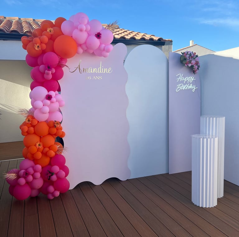 backdrop anniversaire thème rose et orange