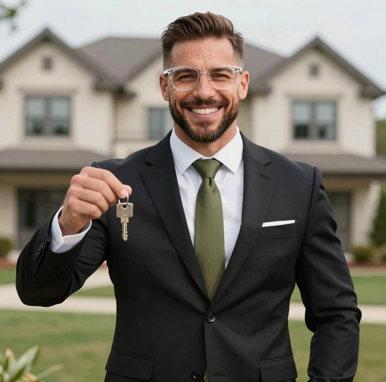 A man stands confidently wearing a pinstripe navy suit and white dress shirt, with a watch visible on his wrist. He is smiling slightly and has a neatly trimmed beard. The background is bright white, giving a clean and professional appearance.